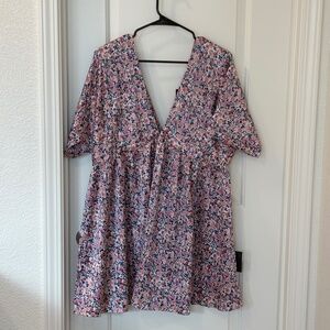 Lulus Express Yourself Floral Print Satin Babydoll Dress, L